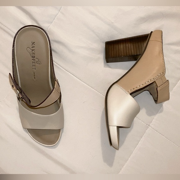 NakedFeet Sz. 7.5 Beige Brown Tan Block Heel Sandals - Picture 3 of 9